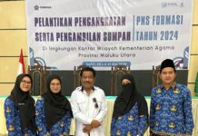 Bagian dari 16.138 CPNS Nasional, Empat ASN Baru Kemenag Kota Ternate Resmi Dilantik