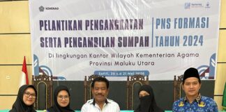 Bagian dari 16.138 CPNS Nasional, Empat ASN Baru Kemenag Kota Ternate Resmi Dilantik